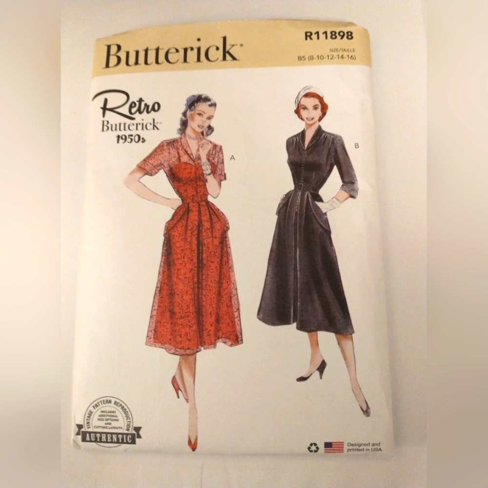 Vintage Butterick Sewing Pattern R11898 Women Dress Size B5 8-16 Uncut Retro 50s